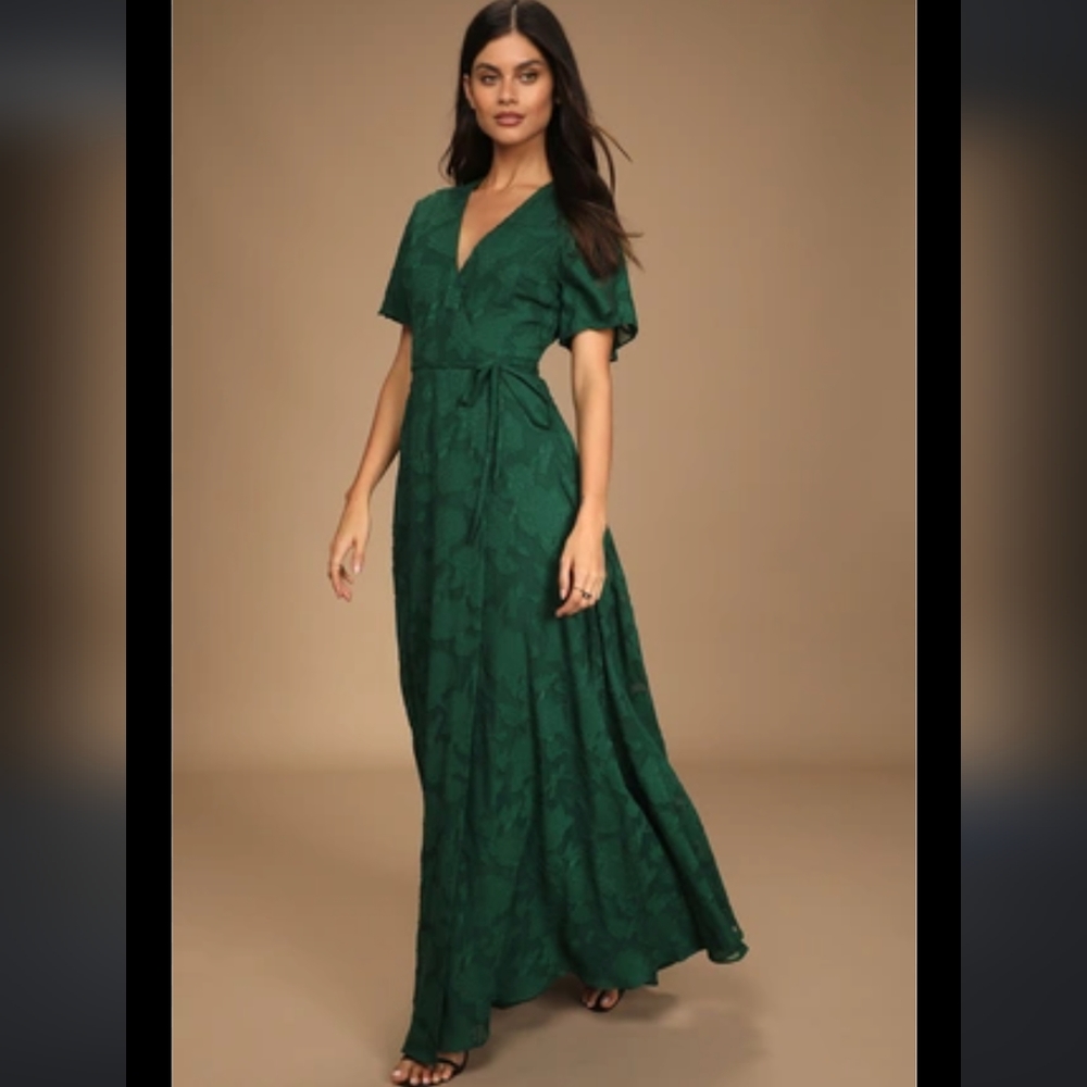 NWT Splendid Celebration Emerald Floral Jacquard Wrap Maxi Dress